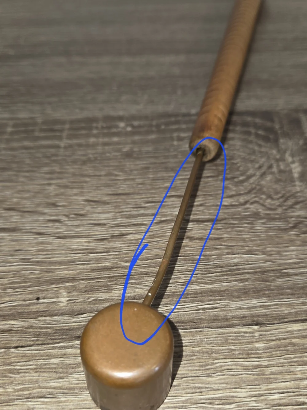 Vintage Handmade Candle Snuffer, Wood Sewing Spool with Metal 14